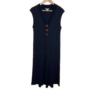 Springfield Women's Knit Wide Leg Jumpsuit Size EUR XL Navy V Neck Sleeveless